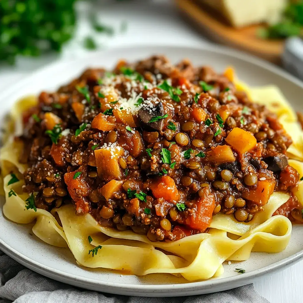 Slow Cooker Lentil & Mushroom Bolognese Recipe | Easy Vegan Dinner