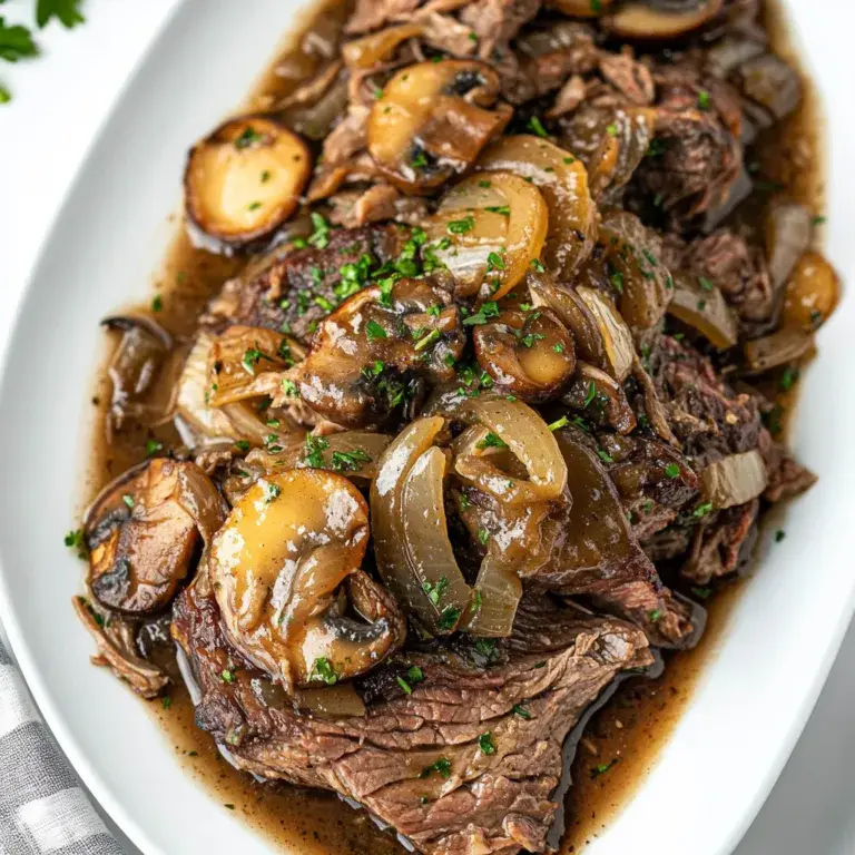 Slow Cooker Mushroom Roast Beef with Onion Gravy | Easy Comfort Food Recipe