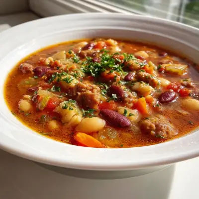 Hearty 13-Bean Slow Cooker Minestrone with Sausage | Easy Comfort Food Recipe