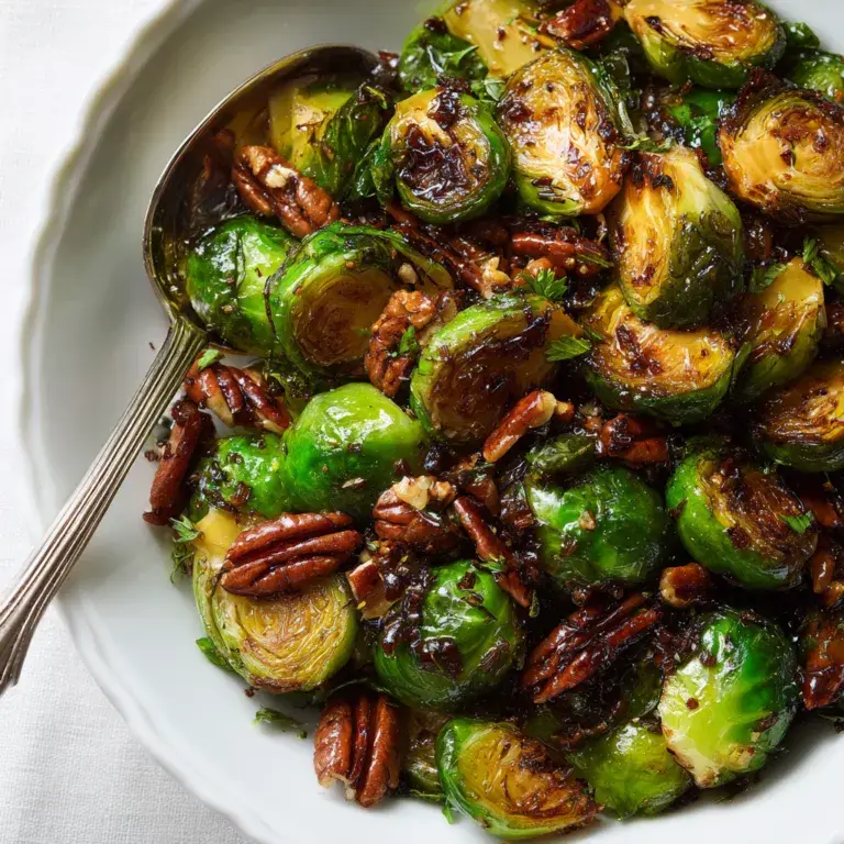 Roasted Brussels Sprouts with Balsamic Glaze & Crunchy Pecans Recipe
