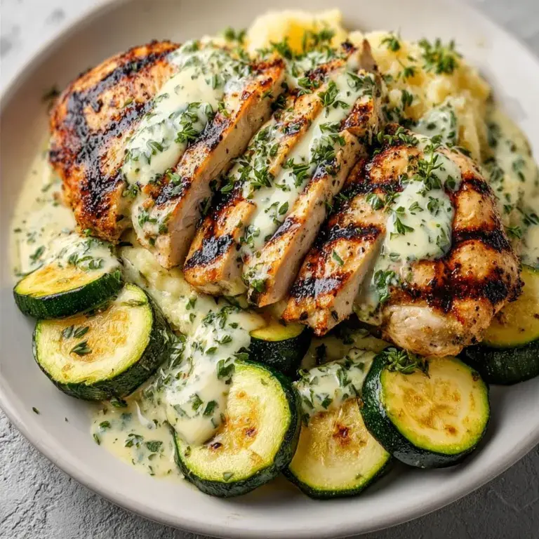 Grilled Chicken with Zucchini & Creamy Herb Sauce | Healthy & Delicious Recipe