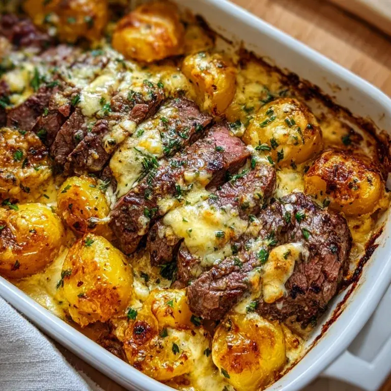 Garlic Butter Steak & Cheddar Potato Bake Recipe | Easy & Delicious Dinner