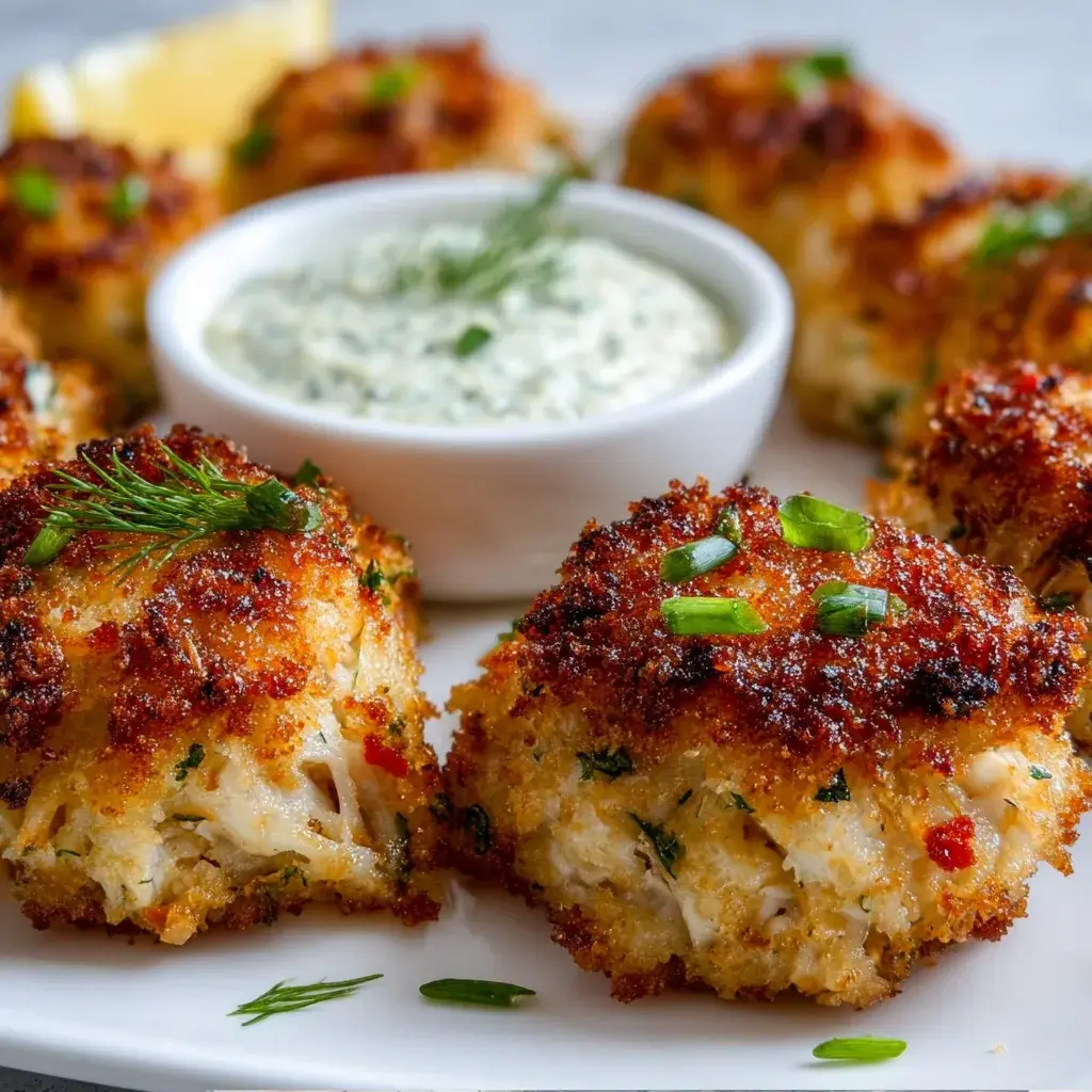 Crispy Crab Cake Bites with Zesty Lemon-Dill Sauce | Easy Seafood Appetizer Recipe
