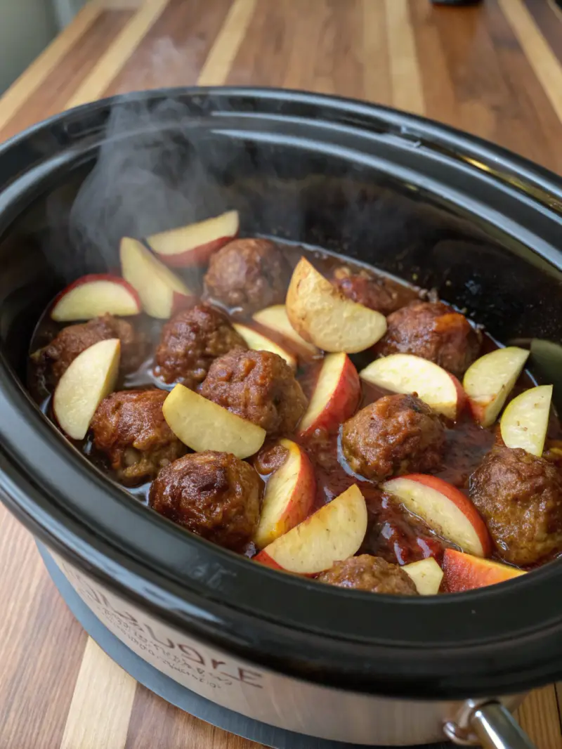 Crockpot Apple BBQ Meatballs